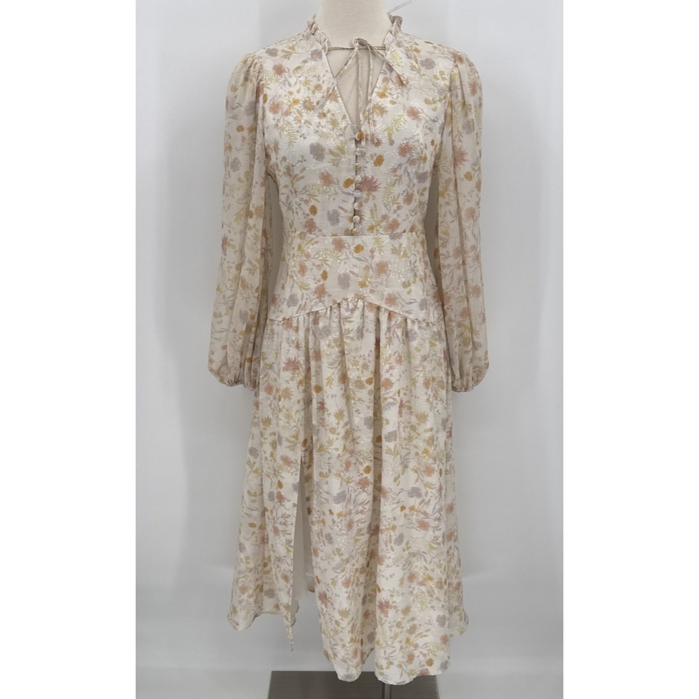 Petite Studio NYC Womens Floral Sheer Sleeve Cottage Dress Size XS Midi NEW